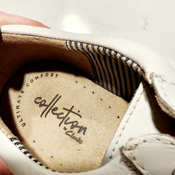 Clark's Collection White Leather Marie Mist Raffia Trim Sneakers Women's 8 EUC - Picture 7 of 9